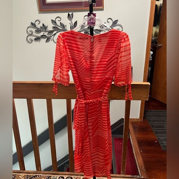 EUC Tommy Hilfiger Orange Striped Asymmetrical Dress Size 4 #062 - Picture 3 of 6